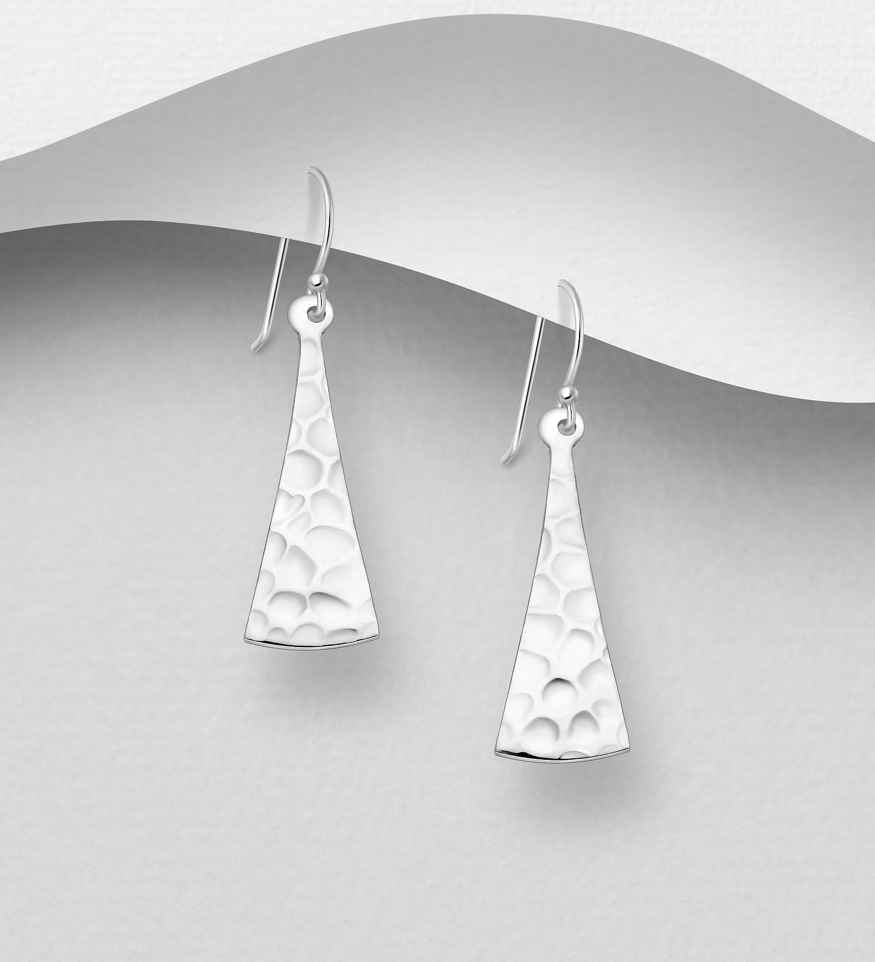925 Sterling Silver Hammered Triangle Hook Drop Earrings