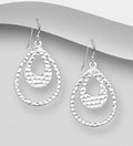 925 Sterling Silver Hand crafted Hammered Double Teardrop Drop Earrings