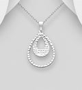 925 Sterling Silver Hand Crafted Hammered Double Teardrop Pendant & Chain