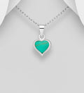 925 Sterling Silver Heart Pendant & Chain with Turquoise Resin
