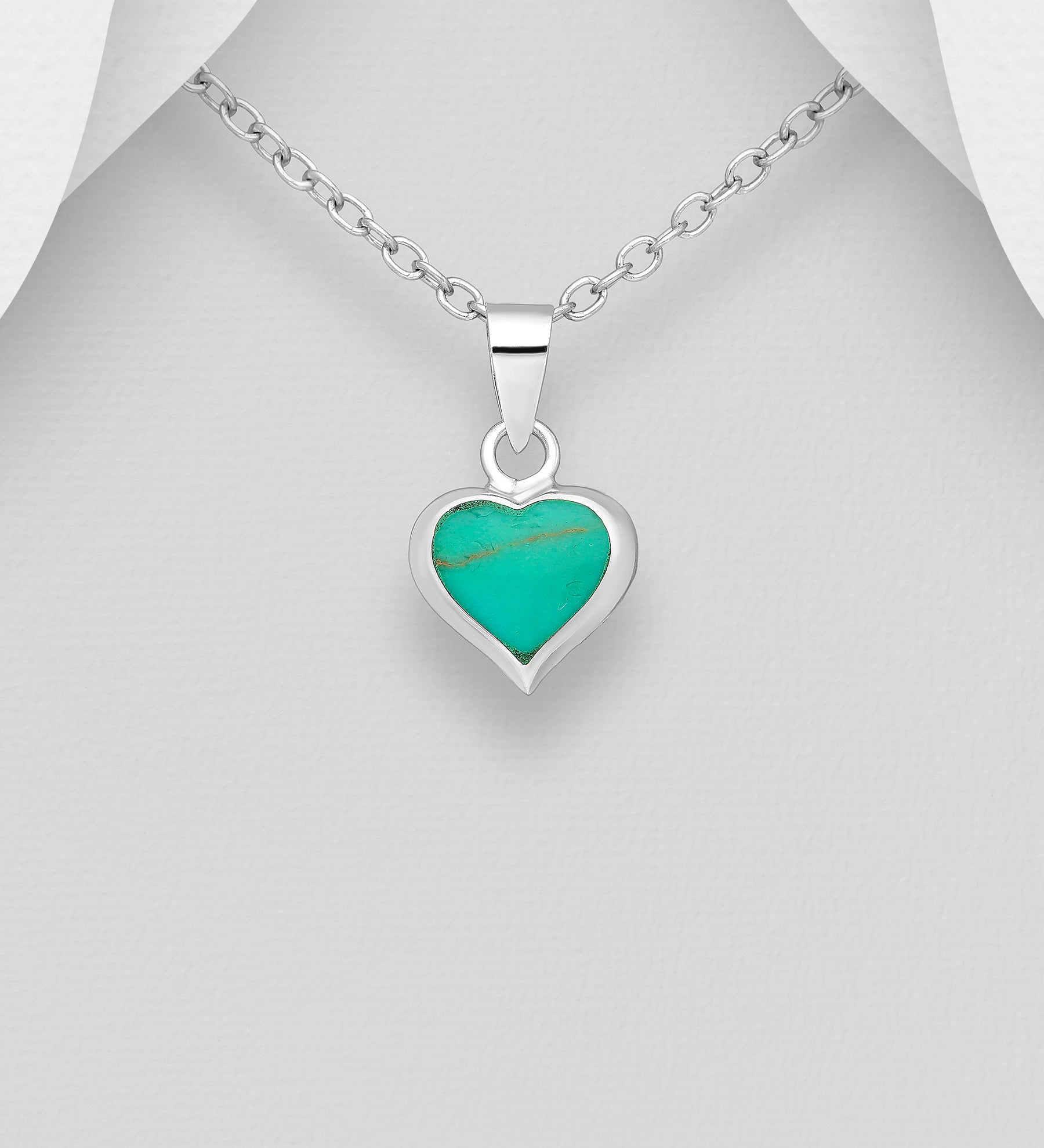 925 Sterling Silver Heart Pendant & Chain with Turquoise Resin