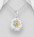 925 Sterling Silver Two Tone Hibiscus Pendant with 18K Yellow Gold Pollen