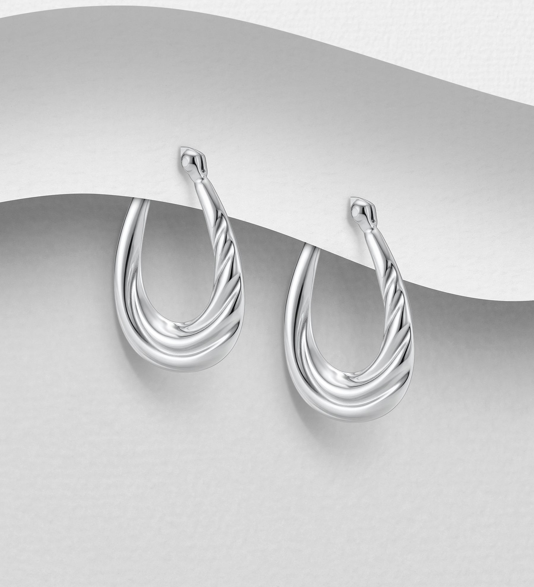 925 Sterling Silver Ridged Hinged-Back Hoop Earrings
