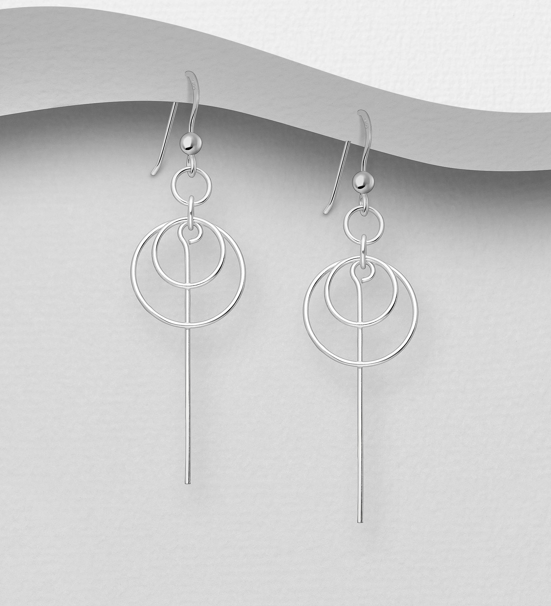 925 Sterling Silver Geometric Circle Hook Drop Earrings