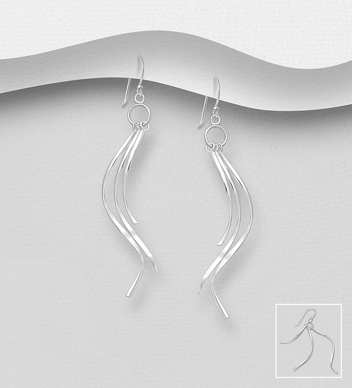 925 Sterling Silver Triple Strand Wave Hook Earrings