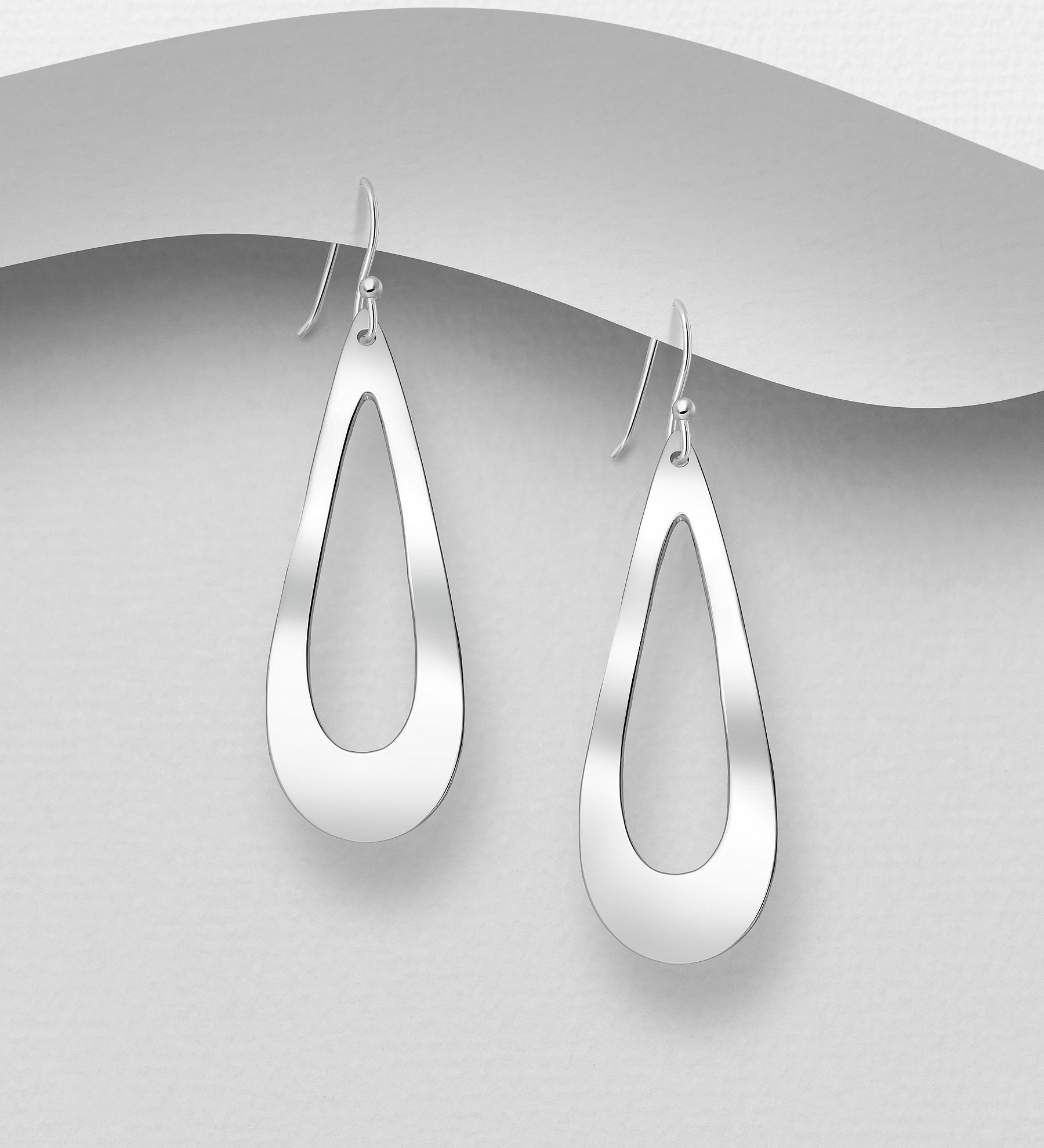 925 Sterling Silver Open Teardrop Hook/Drop Earrings