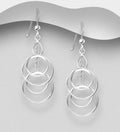 925 Sterling Silver Triple Circle Cascade Hook Drop Earrings