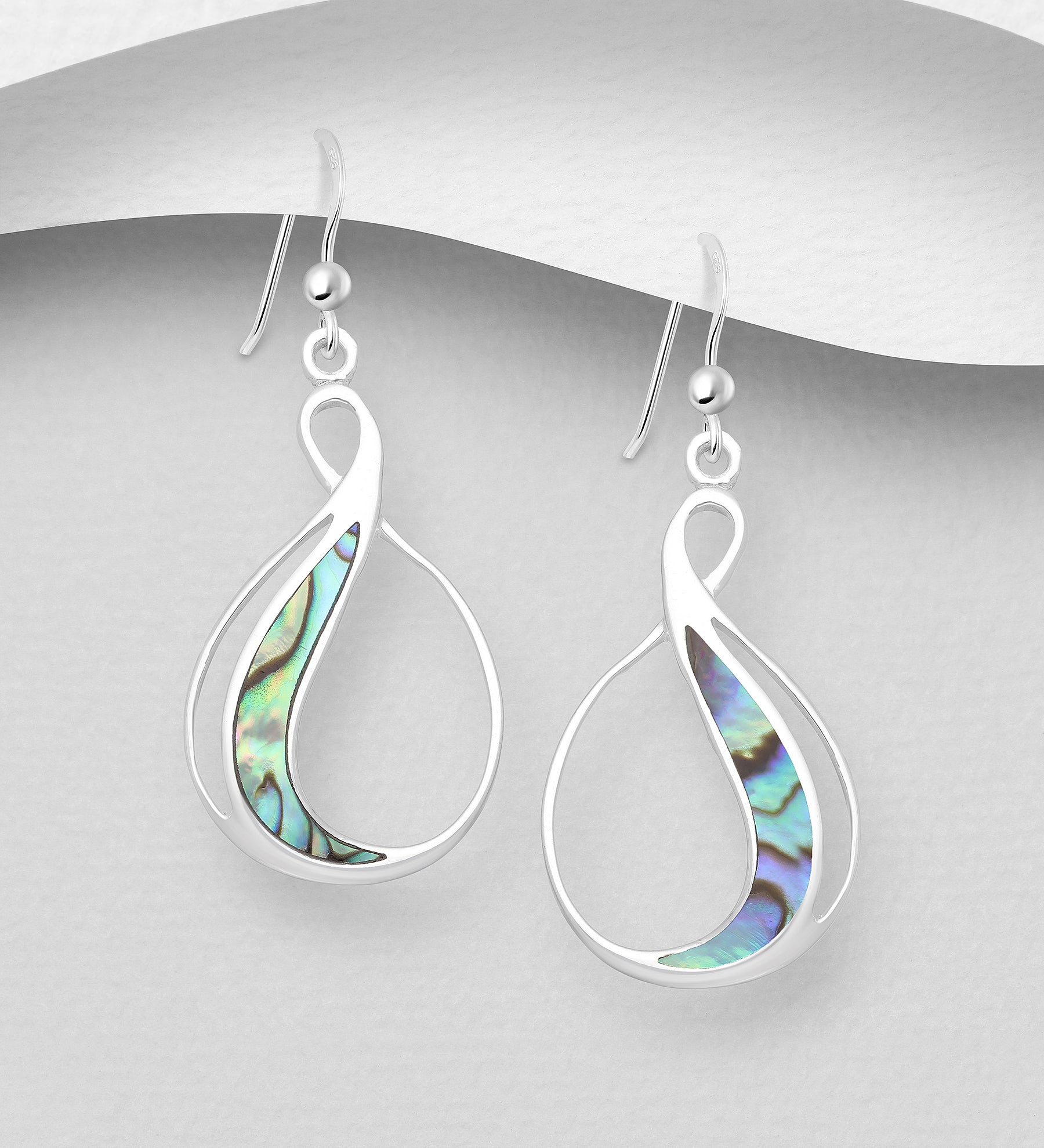 Designer Inspired 925 Sterling Silver Hook Earrings with Abalone Shell