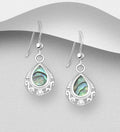 Hand Crafted 925 Sterling Silver Filigree Hook Earrings with Abalone Shell