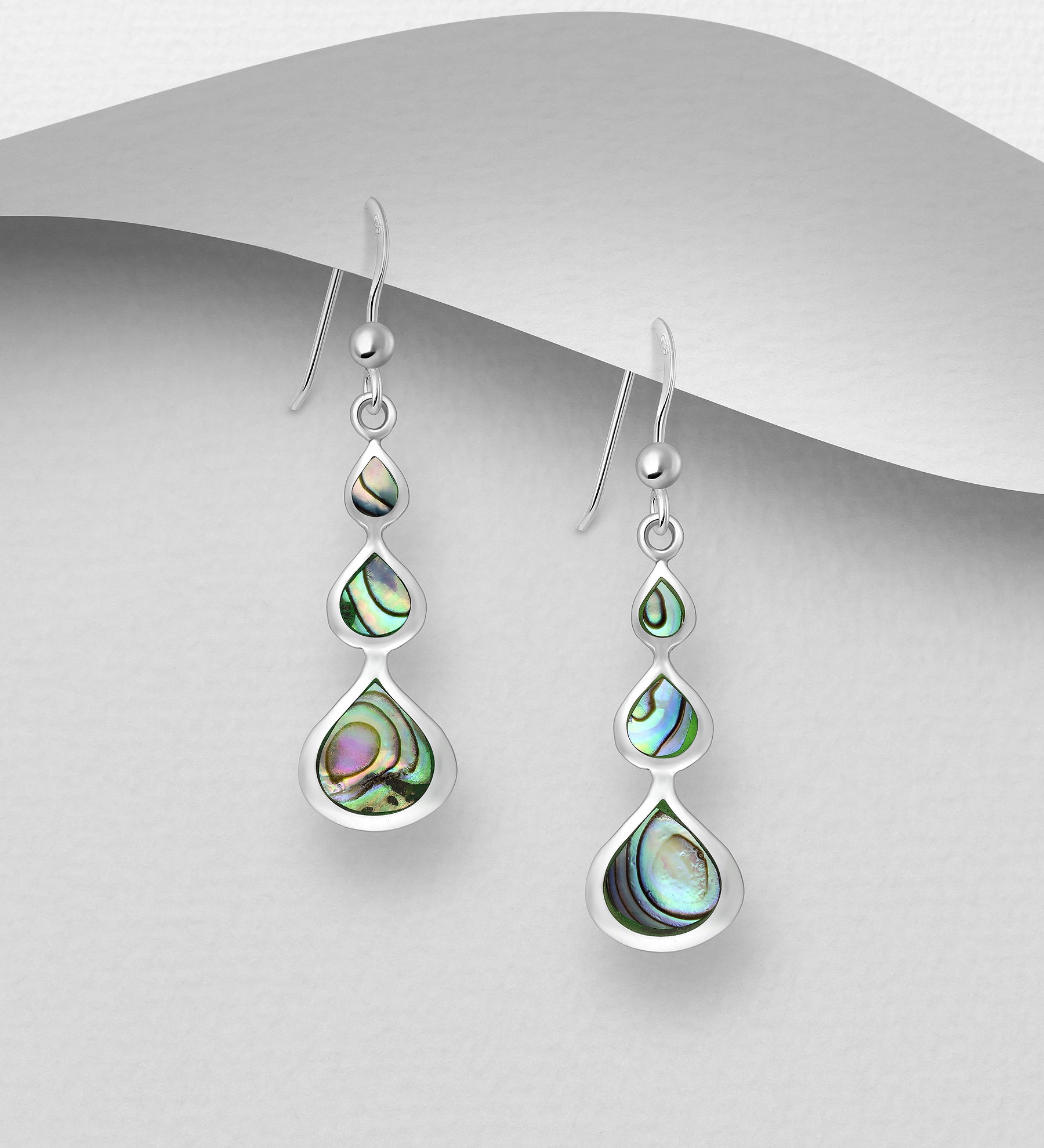 925 Sterling Silver Triple Drop Hook Earrings with Abalone Shell