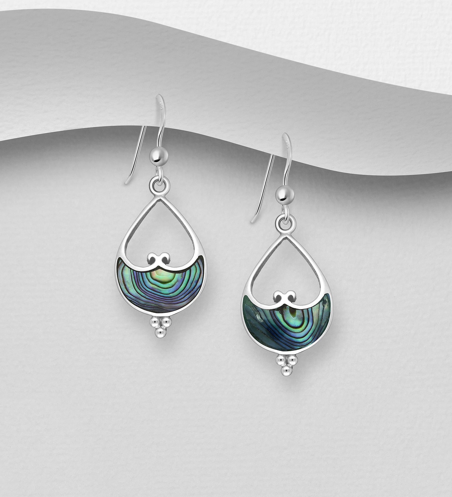 Hand Crafted 925 Sterling Silver Hook Earrings with Abalone Shell
