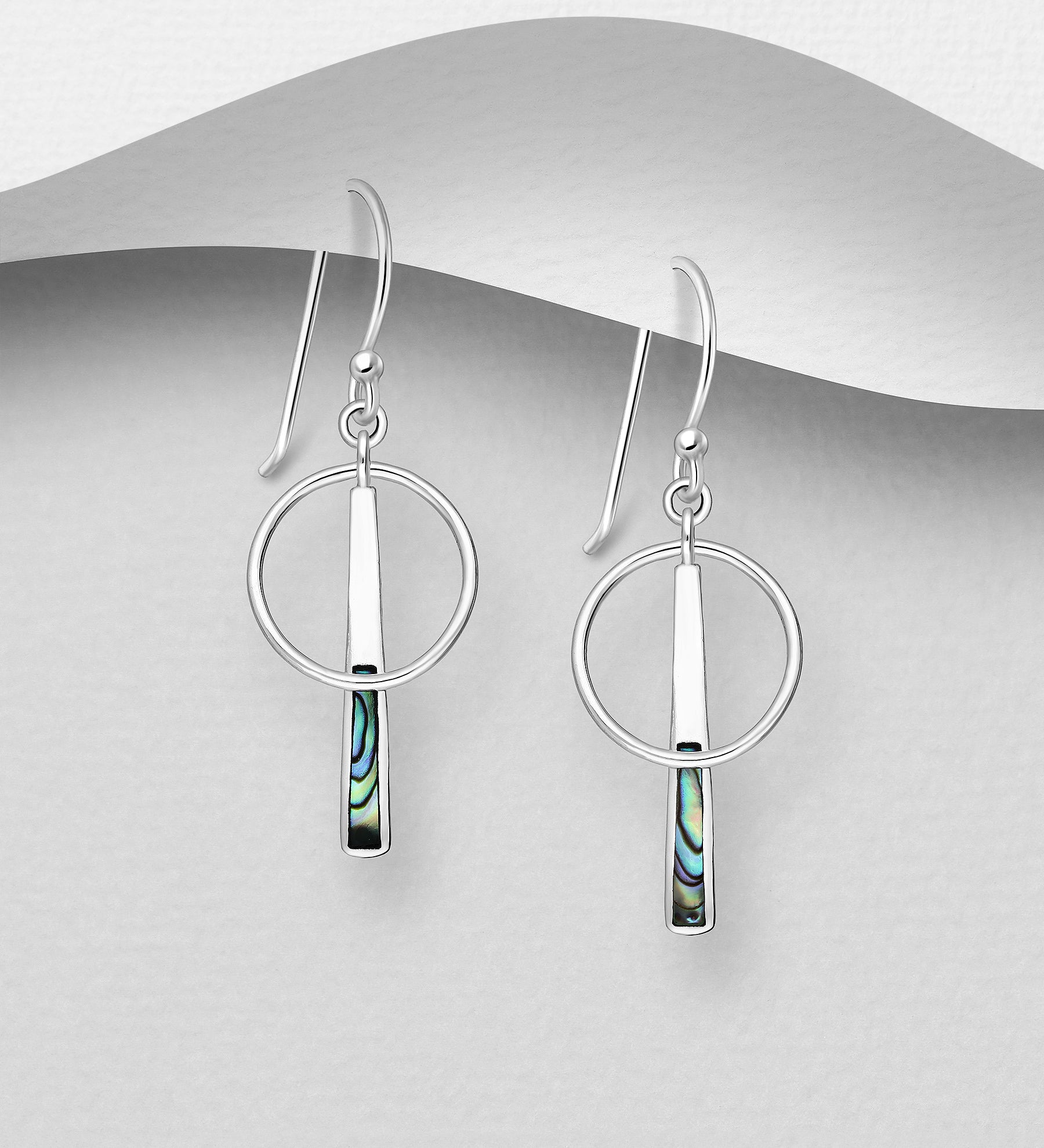 Hand Crafted 925 Sterling Silver Art Deco Inspired Hook Earrings with Abalone Shell