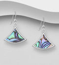 925 Sterling Silver Fan Shaped Hook Earrings with Abalone or Mother of Pearl Shell