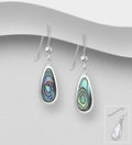 925 Sterling Silver Hook Earrings with Mother of Pearl Shell & Light Blue Resin