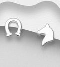925 Sterling Silver Horse & Horseshoe Push-Back Earrings