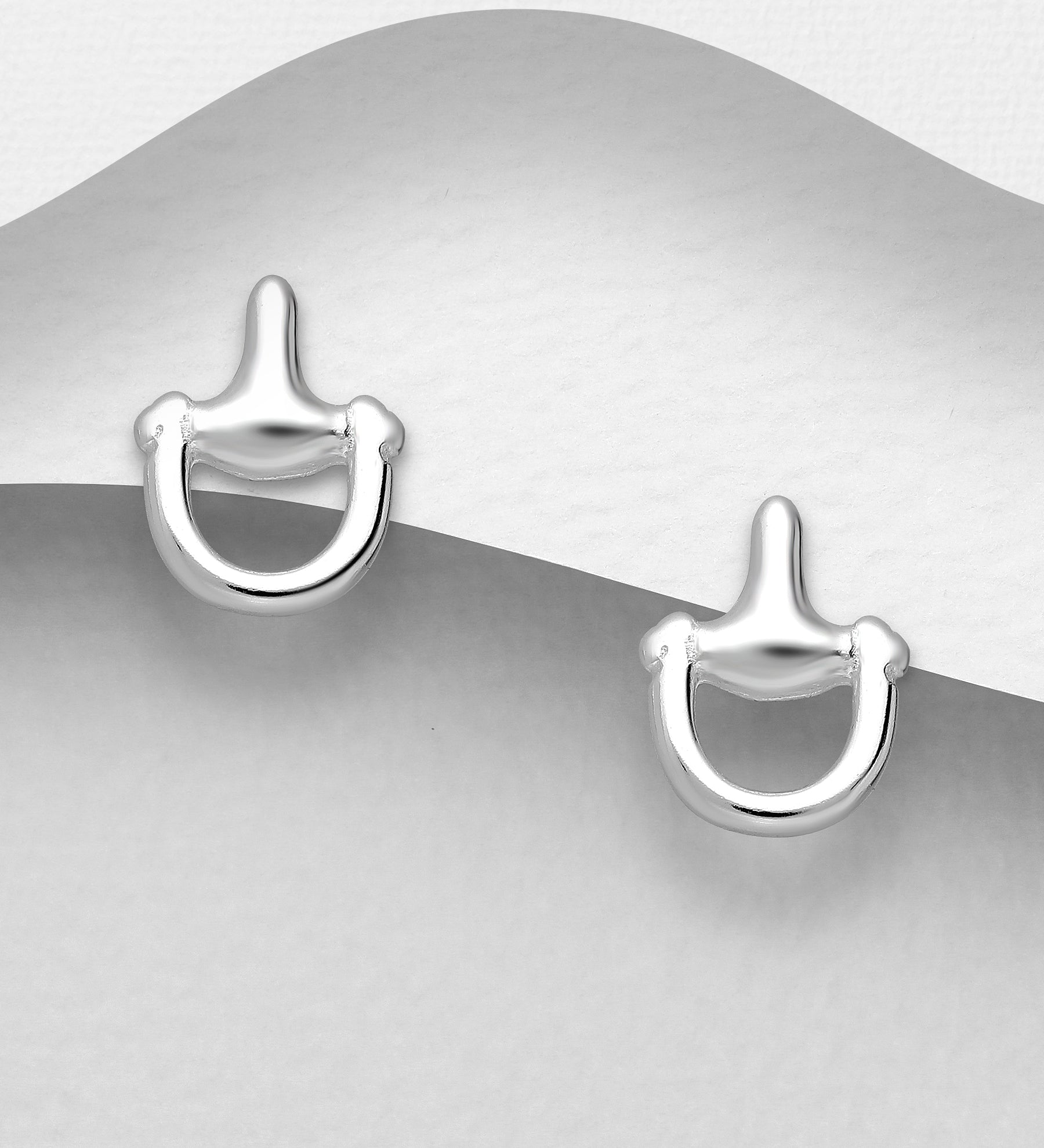 925 Sterling Silver Horse Snaffle Push-Back Earrings