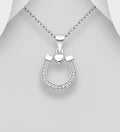 925 Sterling Silver Horseshoe & Heart Pendant & Chain with CZ Diamonds