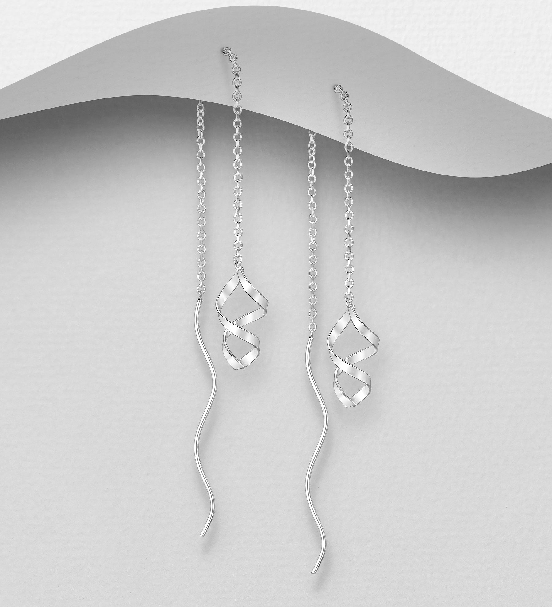925 Sterling Silver Infinity Twisted Ribbon Threader Earrings