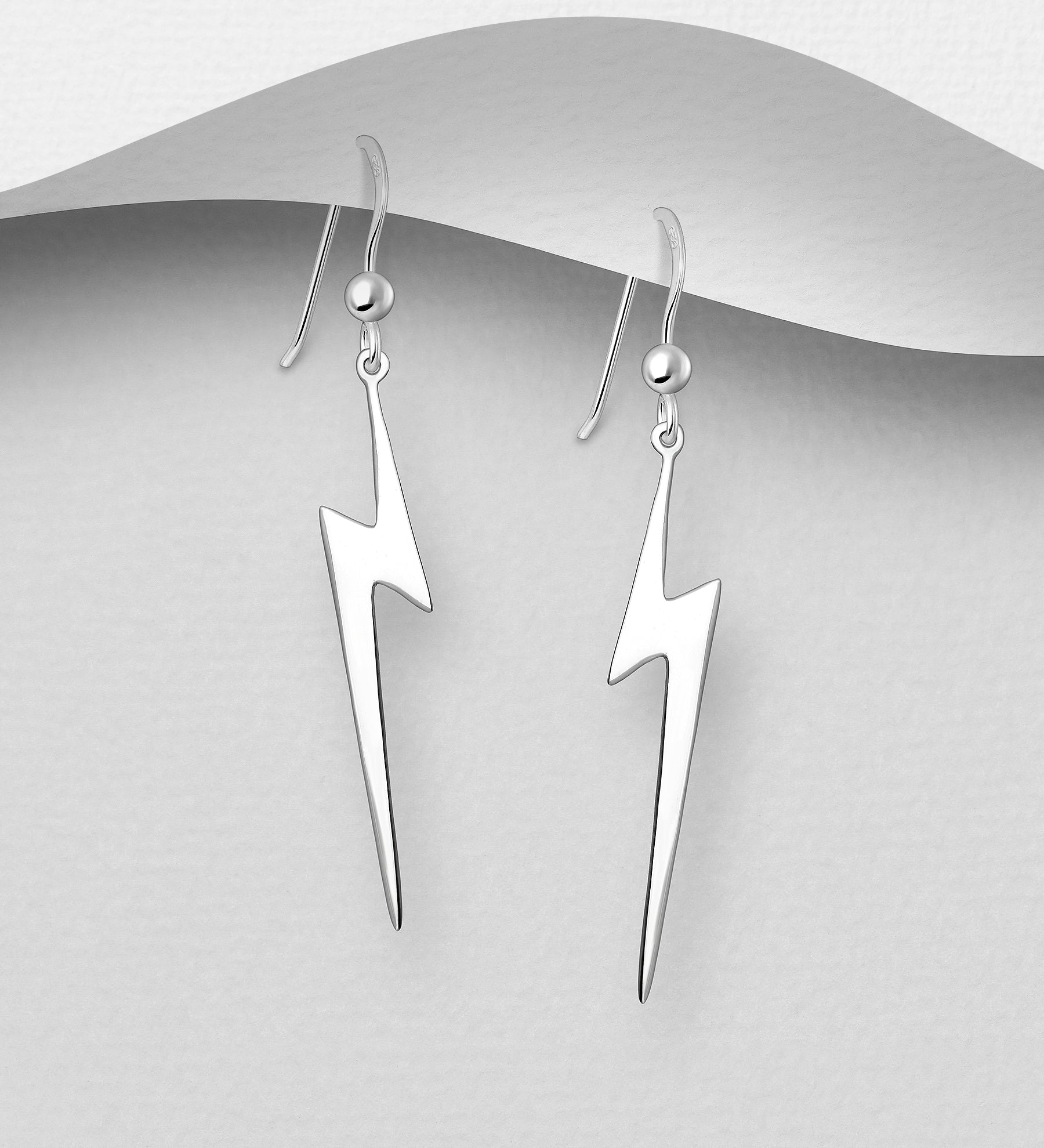 925 Sterling Silver Lightning Bolt Drop Earrings