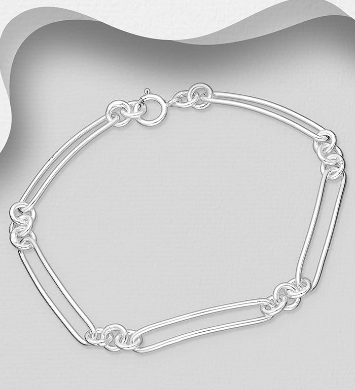 925 Sterling Silver Hand Crafted Solid Open Oblong Links Bracelet