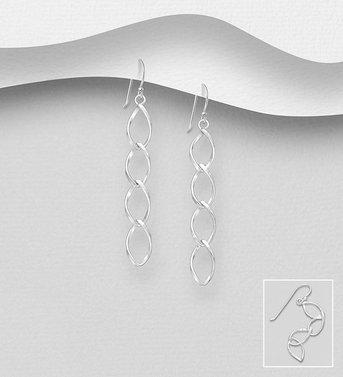 925 Sterling Silver Four Interlocking Open Marquise Link Drop Hook Earrings