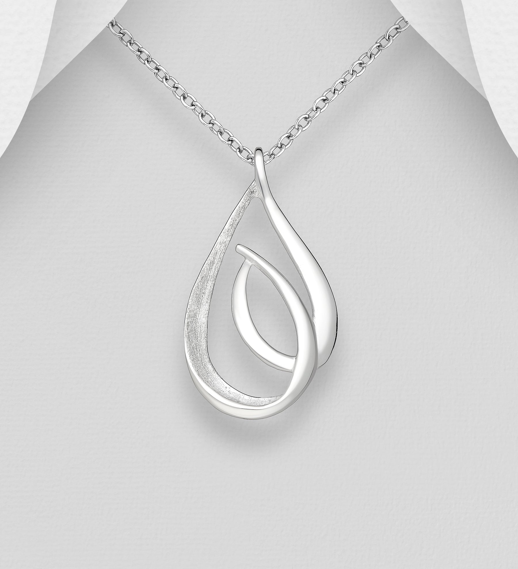 Sterling Silver Matte & Polished Double Teardrop Pendant