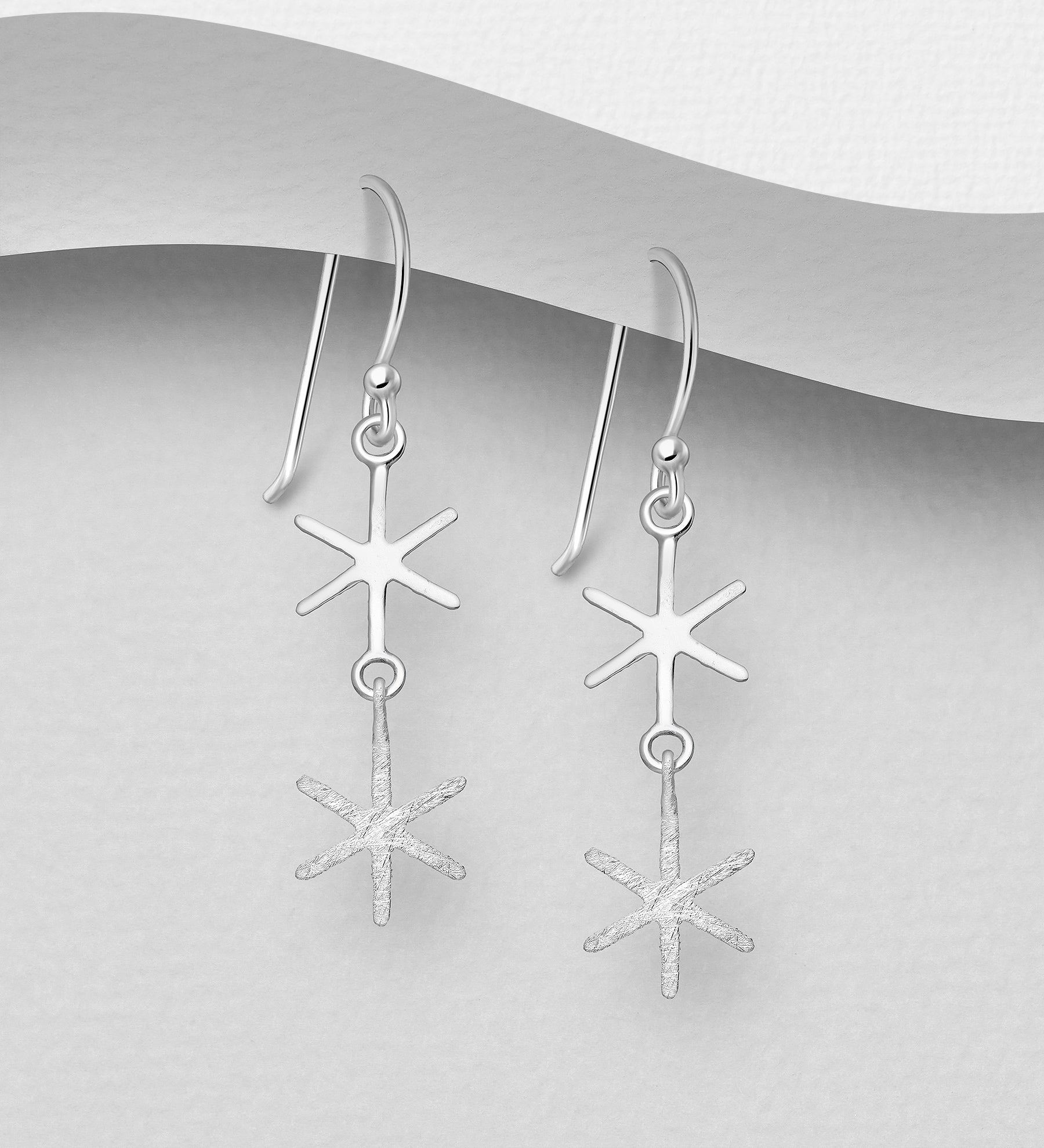 925 Sterling Silver Dual Snowflake Drop Earrings