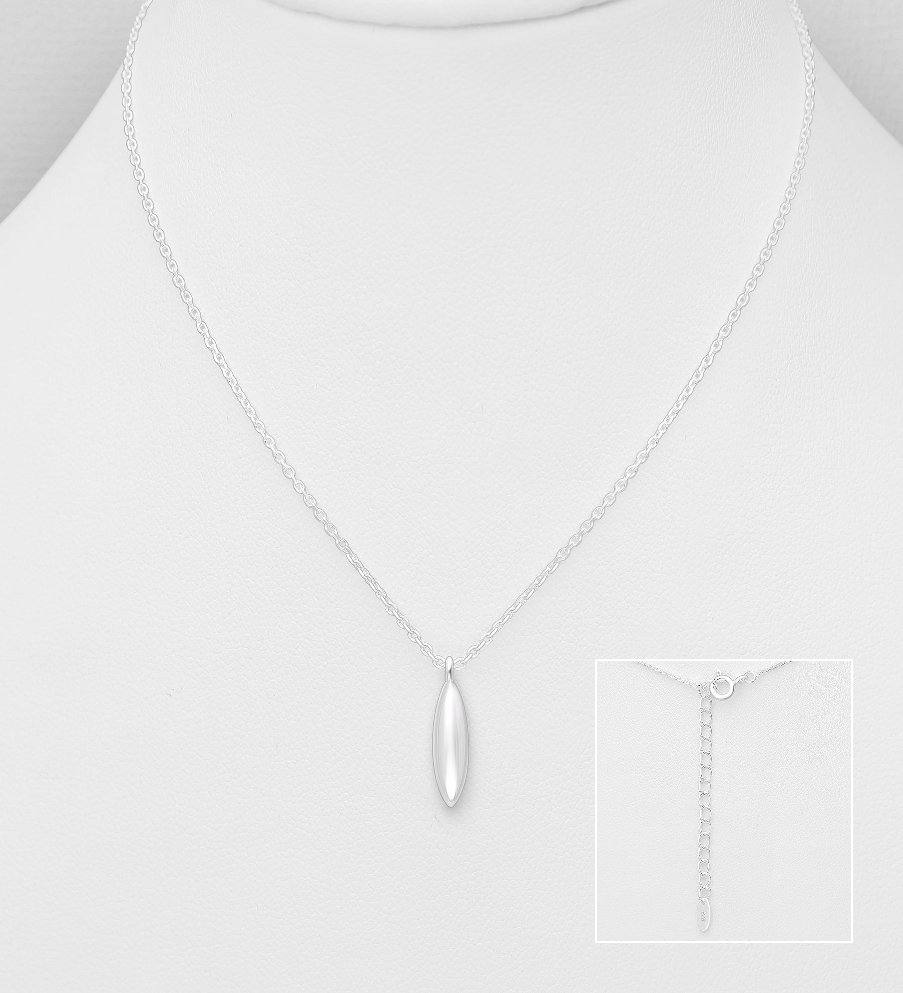925 Sterling Silver Chevron Shaped Pendant Necklace