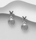 925 Sterling Silver Oxidized Shell & Starfish Push-Back Earrings