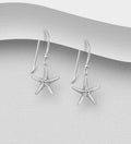 925 Sterling Silver Oxidized Starfish Hook Drop Earrings