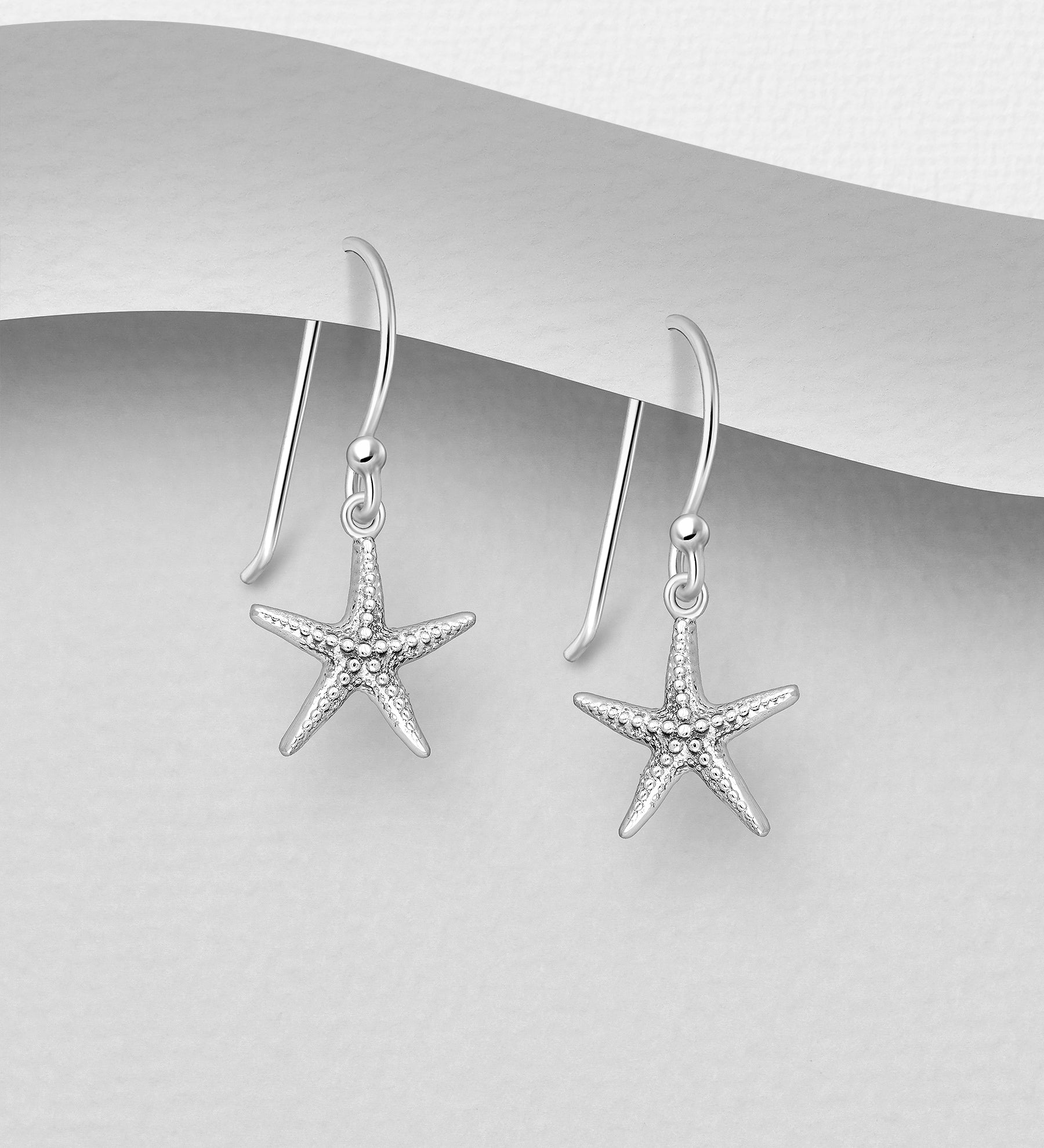 925 Sterling Silver Oxidized Starfish Hook Drop Earrings