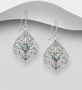 Hand Crafted 925 Sterling Silver Oxidized Filigree Swirl Hook Earrings with Abalone Shell