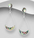 925 Sterling Silver Designer Inspired Pear Shape Push-Back Earrings with Abalone Shell
