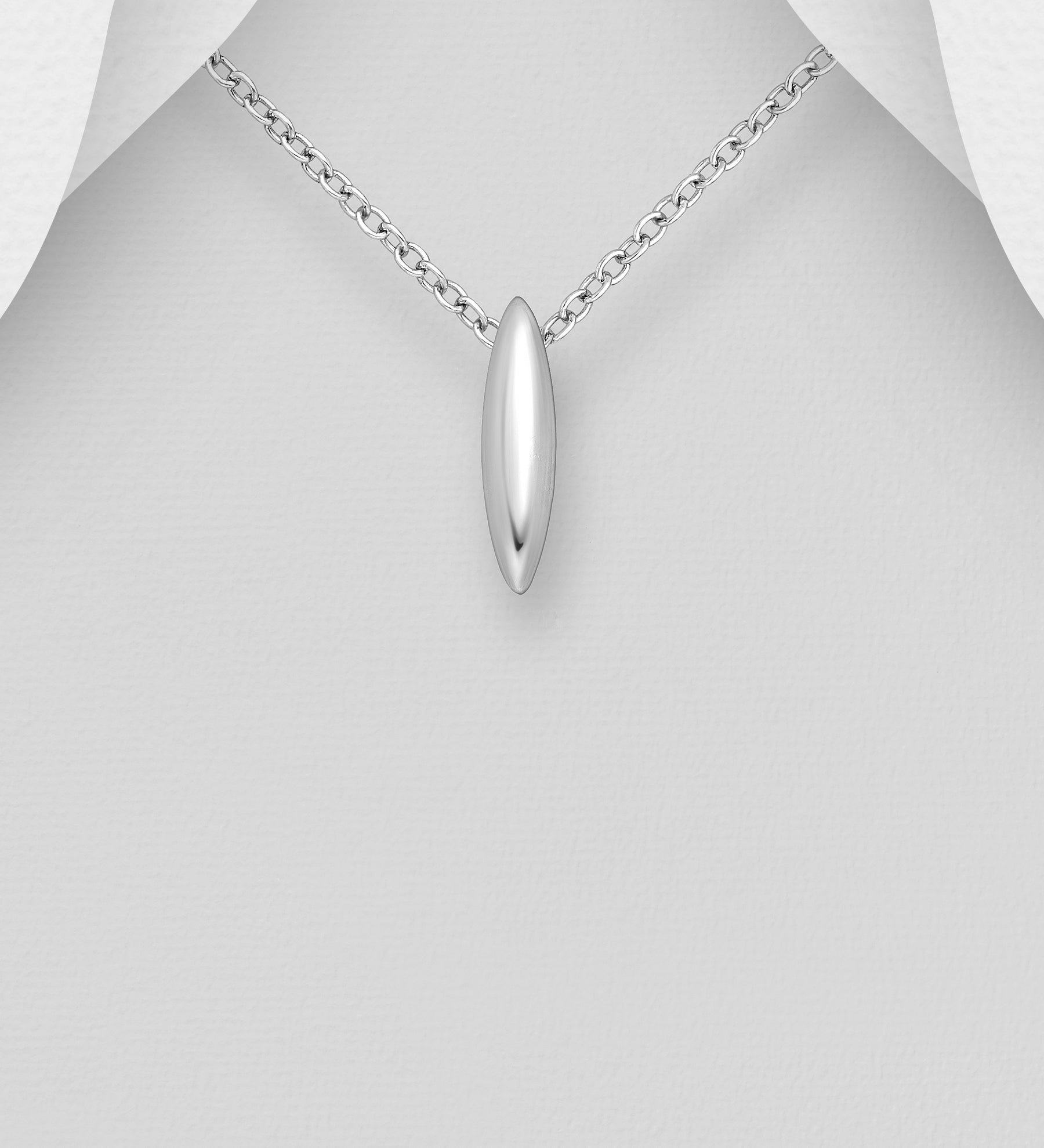 925 Sterling Silver Solid Marquise Pendant & Chain - Understated Luxury.