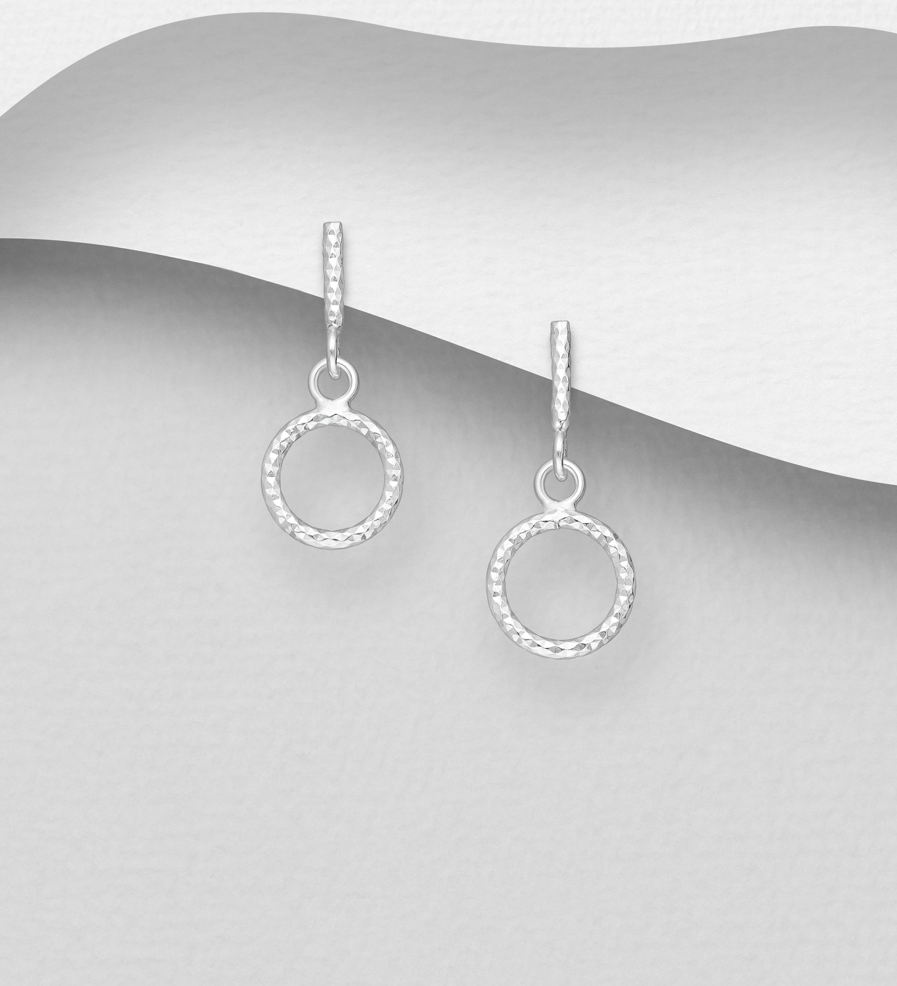 925 Sterling Silver Textured Circle Drop Earrings