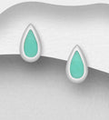 925 Sterling Silver Pear Shape Push-Back Earrings with Turquoise or Black Resin