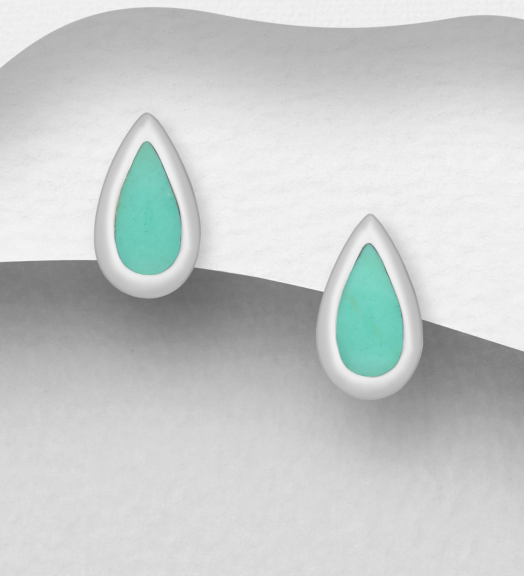 925 Sterling Silver Pear Shape Push-Back Earrings with Turquoise or Black Resin