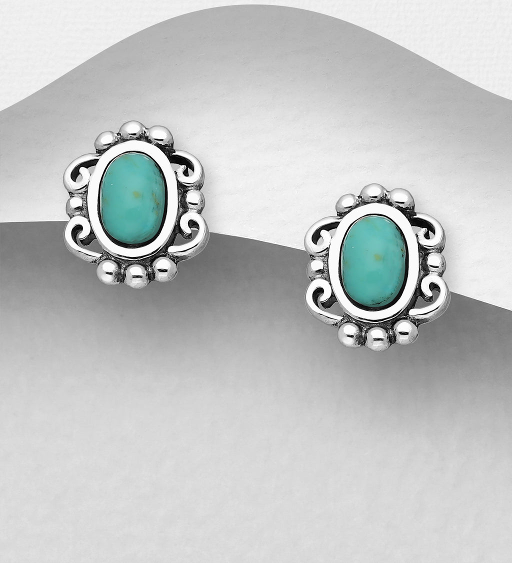925 Sterling Silver Turquoise & Black Resin Push-Back Earrings