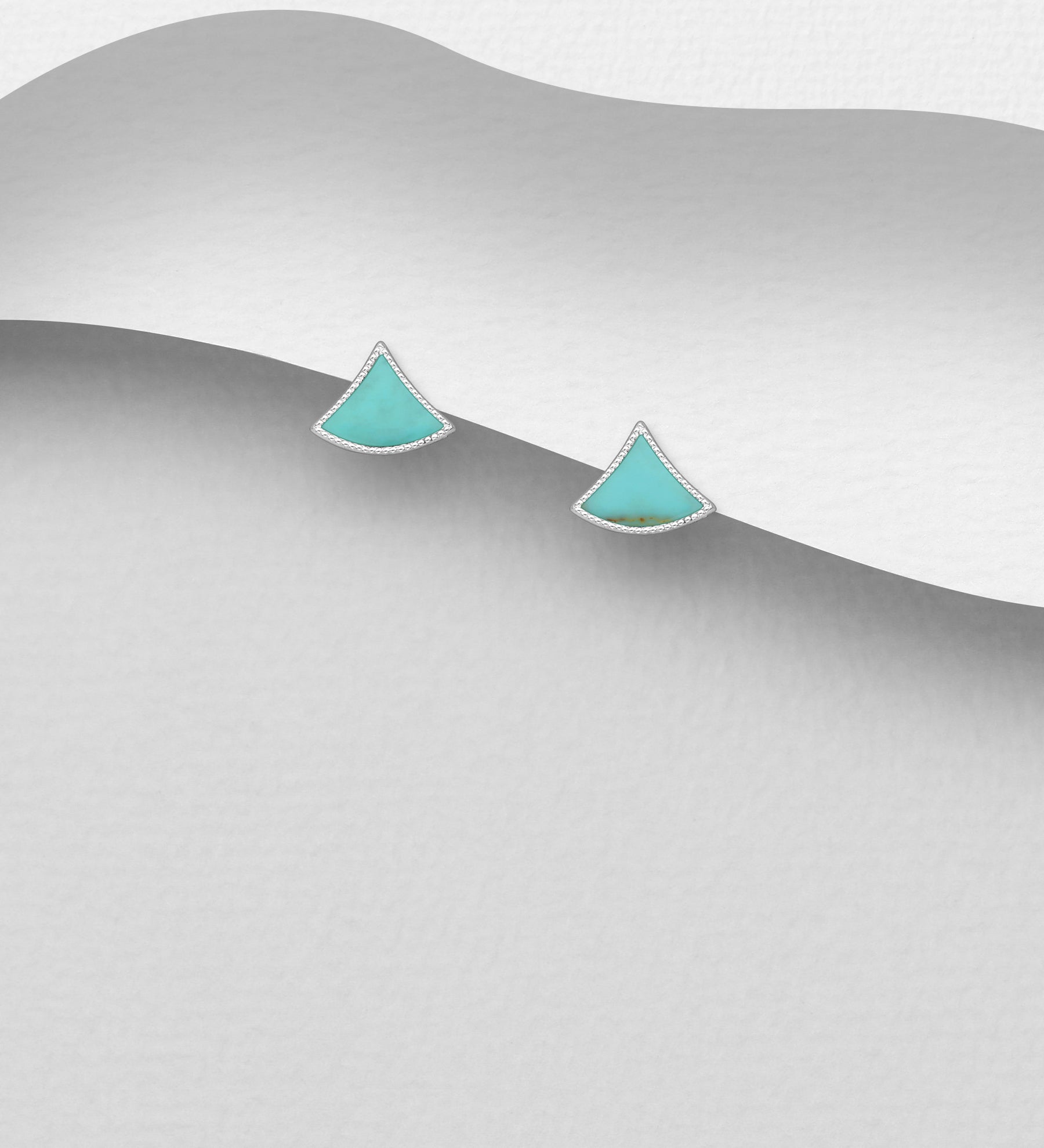 925 Sterling Silver Fan-Shaped Push-Back Earrings with Turquoise or Black Resin