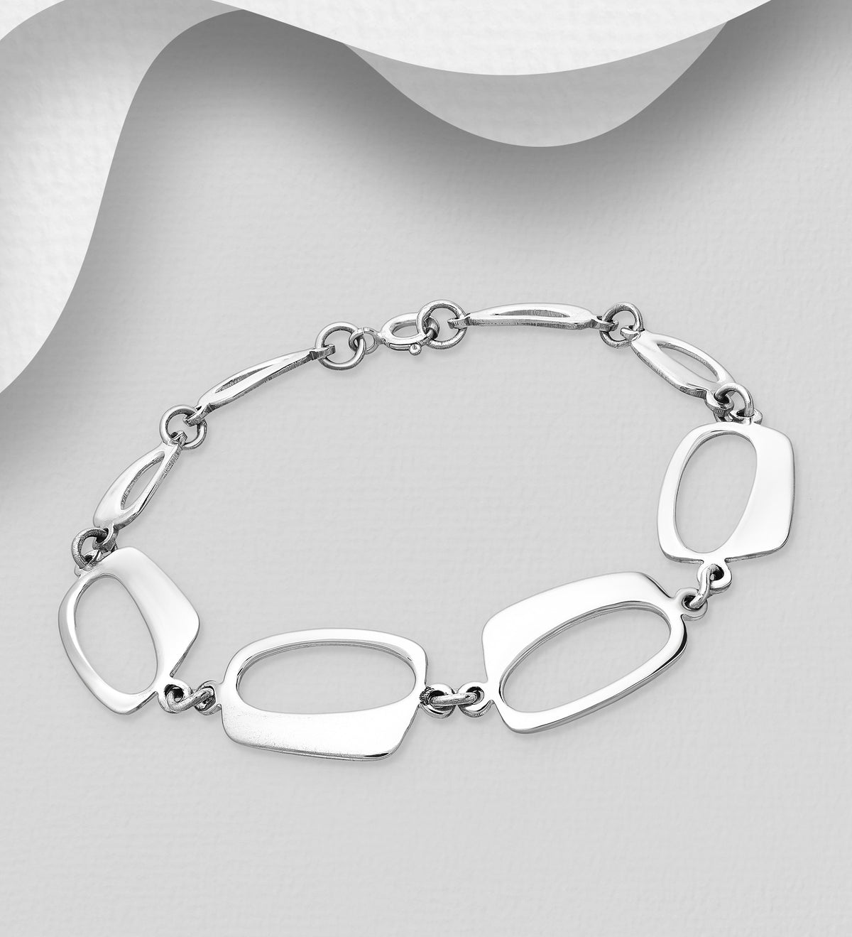 Effortlessly Elegant. Beautifully Hand Crafted Sterling Silver Open Rectangle Hoop Link Bracelet - Exclusive