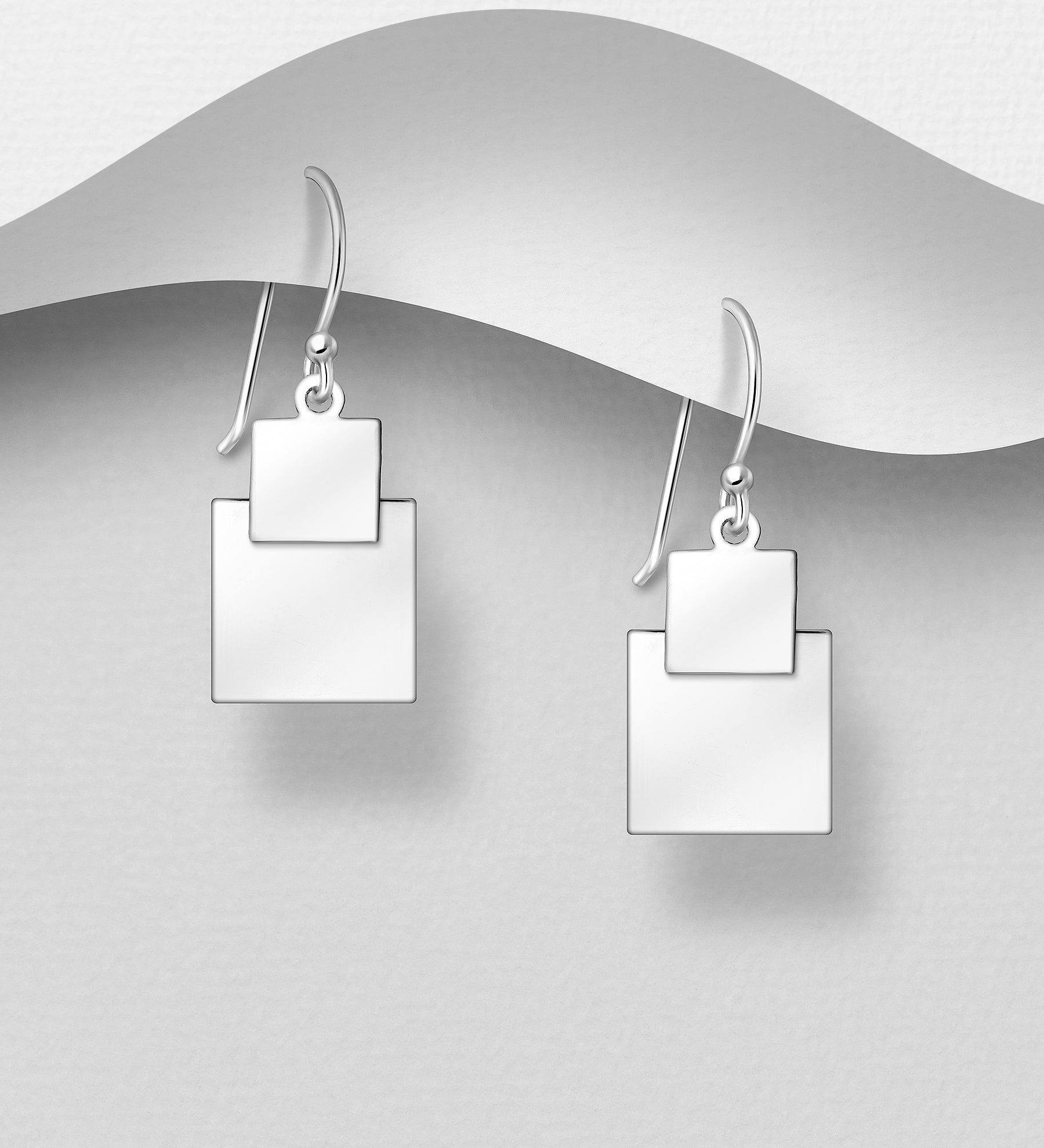 925 Sterling Silver Double Square Drop Earrings
