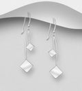 925 Sterling Silver Double Square Hook Drop Earrings