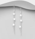 925 Sterling Silver Triple Star Chain Drop Earrings