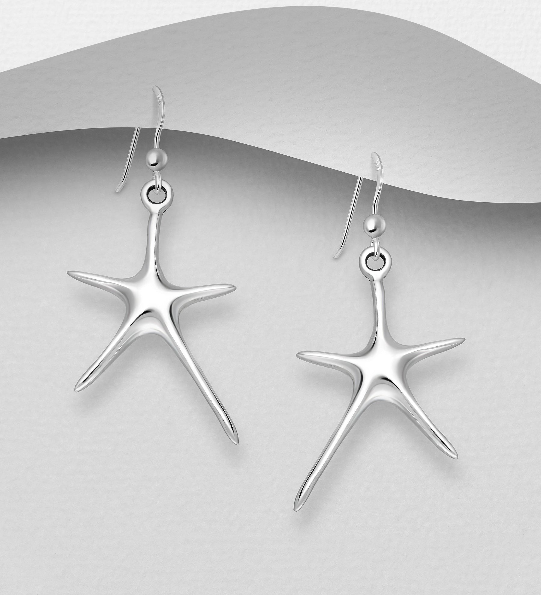 925 Sterling Silver Handcrafted Modern Starfish Hook Drop Earrings