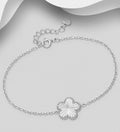 925 sterling silver bracelet with a textured 12 mm clover flower centrepiece