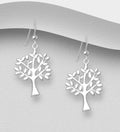 925 Sterling Silver Polished Tree of Life Hook Drop Earrings