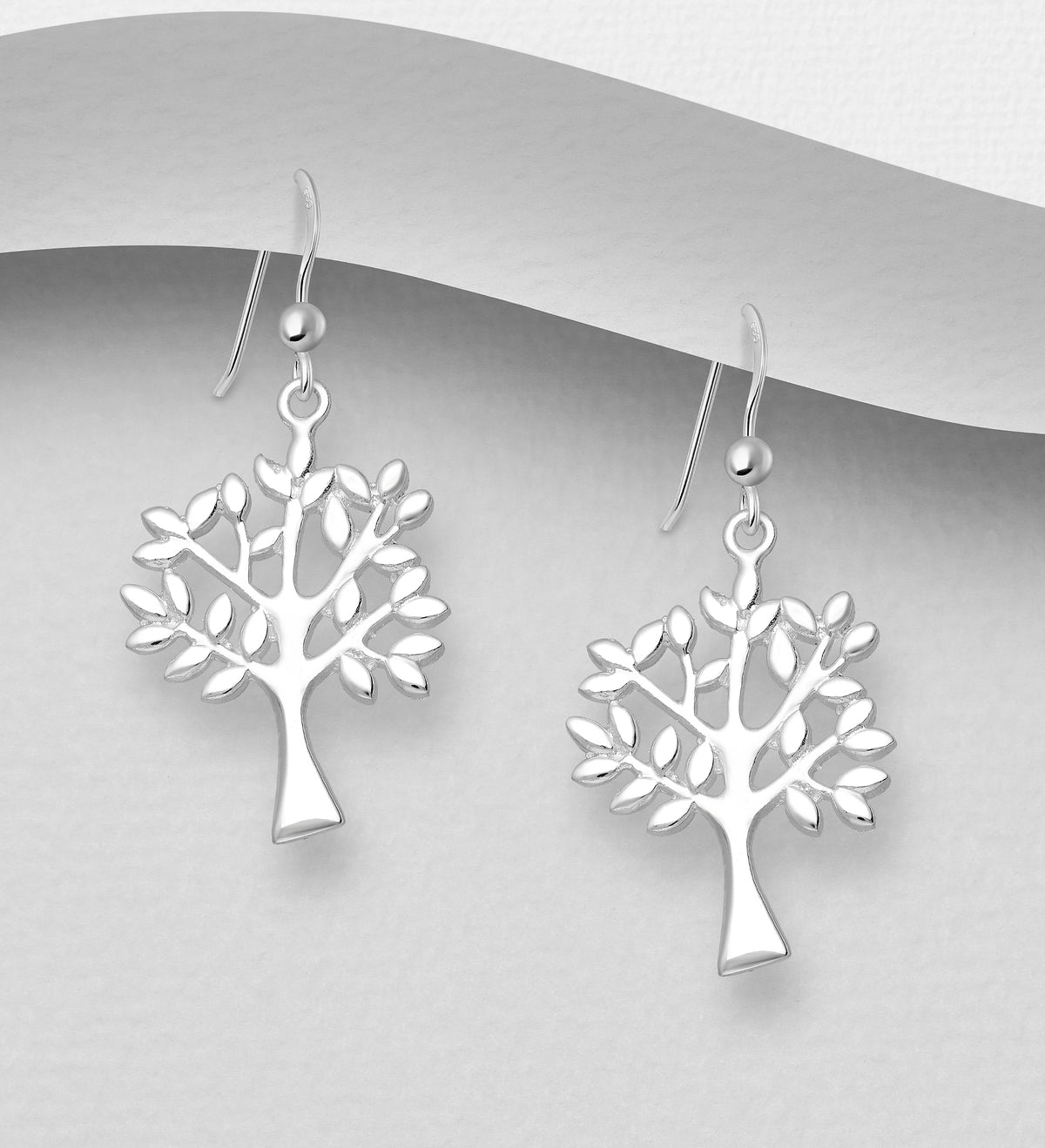 925 Sterling Silver Polished Tree of Life Hook Drop Earrings