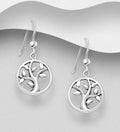 925 sterling silver Tree of Life hook drop earrings with an openwork circular frame and polished silver ball accents