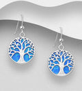 925 Sterling Silver Tree of Life Blue Lab-Created Opal Hook Earrings