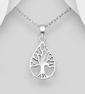 925 Sterling Silver Pear-Shaped Tree of Life Pendant & Chain